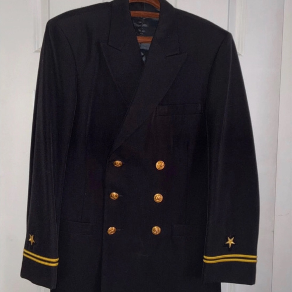 Black Double-Breasted Coat with Gold Trim